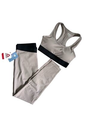 NWT Reebok 2-Piece Set - Sports Bra & Leggings - Taupe/Black - Size XS/S